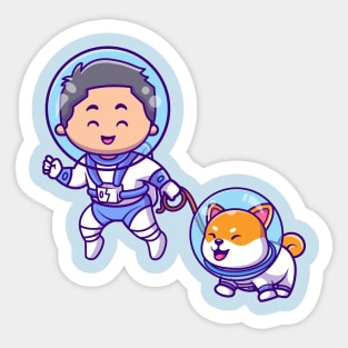 Cute Boy Astronaut Floating Shiba Inu Dog Cartoon Sticker